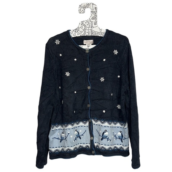 Northern Reflections Holiday Cardigan Sweater Cardinal & Snow Embroidered - Picture 1 of 7